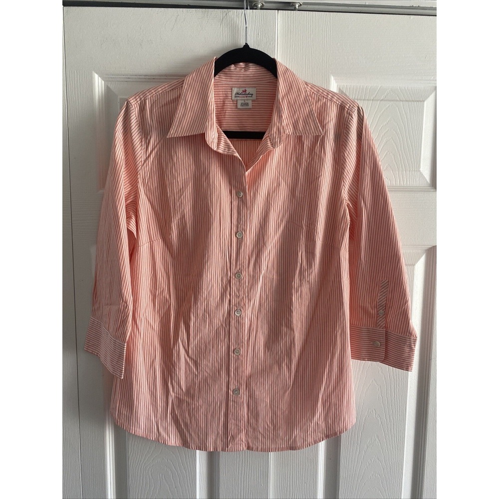 J. Crew Haberdashery Refined Stretch Shirt Womens Size L Orange Stripe Button Up